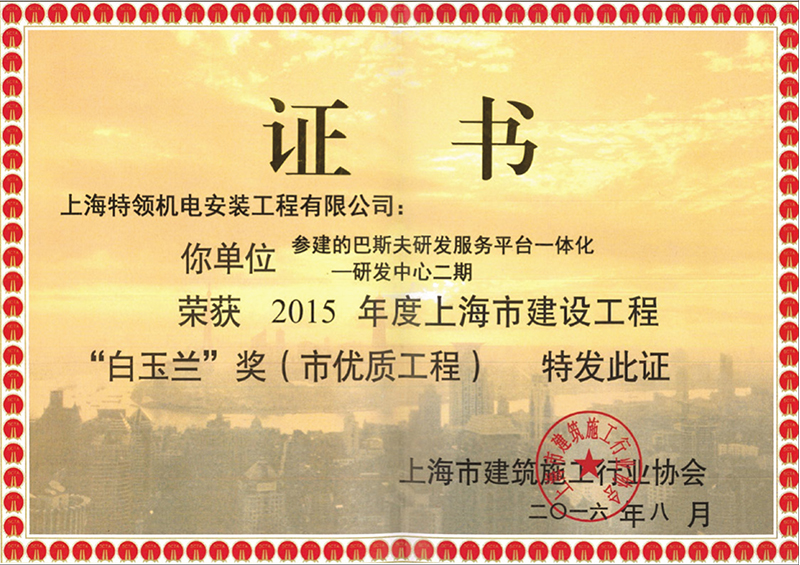 2015年度上海市建設工程“白玉蘭”獎