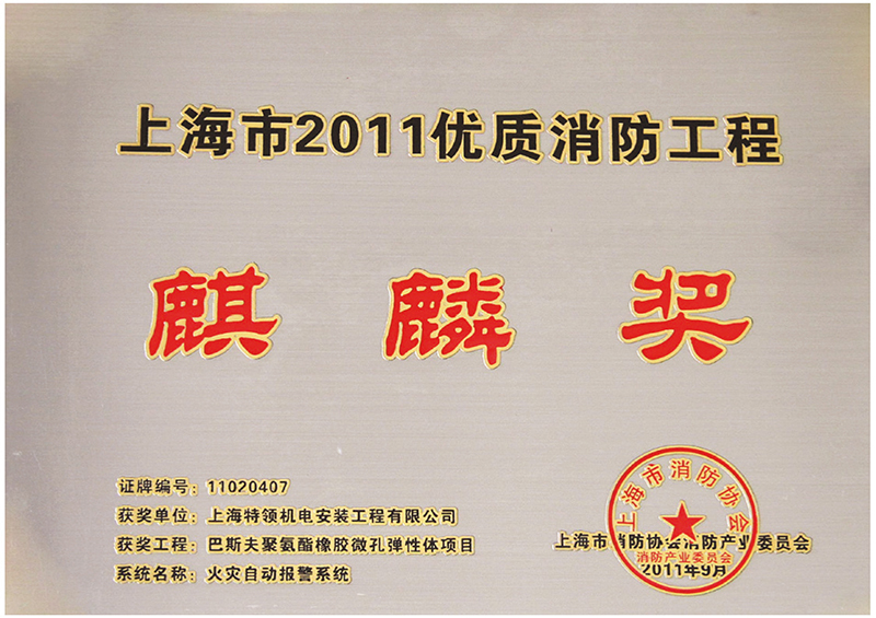 上海市2011優質消防工程麒麟獎